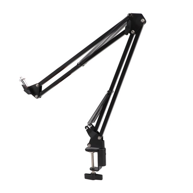 Overhead Camera Mount Desk Stand made of durable steel, featuring a spring-supported adjustable arm and clamp base for secure desk attachment. Ideal for stable camera positioning, ring light setups, or lighting adjustments.