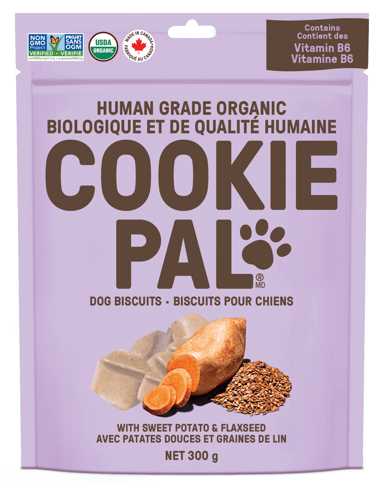 COOKIE PAL Sweet Potato & Flaxseed Biscuits Human Grade and Organic Dog Treats 300g