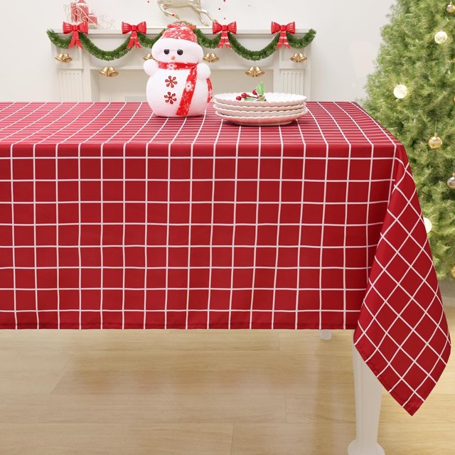 Rectangle Waterproof Fabric Table Cloth, Plaid Stain Resistant Polyester Tablecloth, Washable Cloth Table Cover for Fall Halloween Decor, Dining Room, Outdoor (60" x 84", Red)
