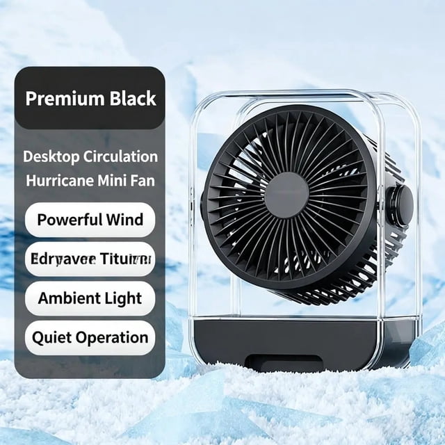 Desktop USB Rechargeable Circular Fan with 3 Blades, 5 Speed Settings, Built-in Battery and Compact Storage Box for Office and Home Use