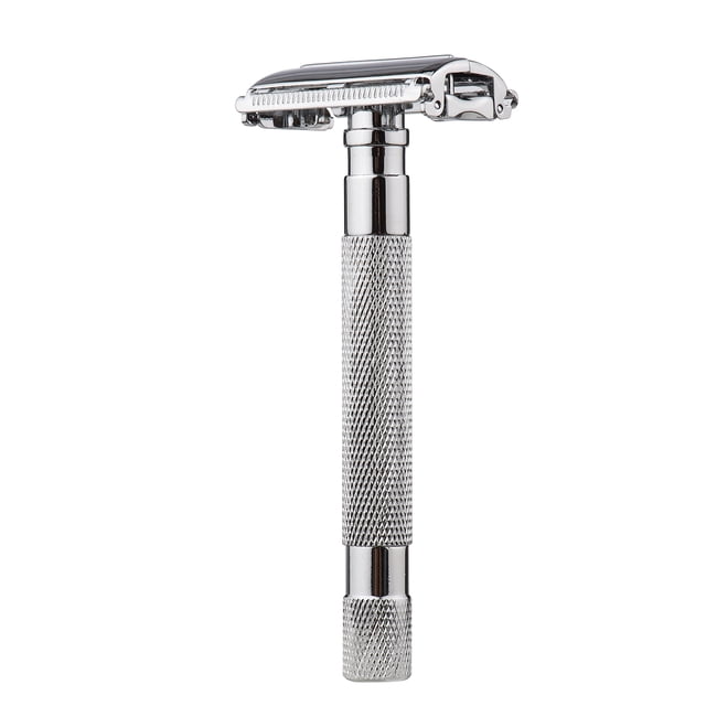 Amdohai 1PC Double Edge Safety Razor with Long Natural Rotatable Handle Shaving Razor Alloy Scalloped Bar Double Edge Safety Razor Shaving Open Comb Head for Men Barber Male Home Use Shaving Tools