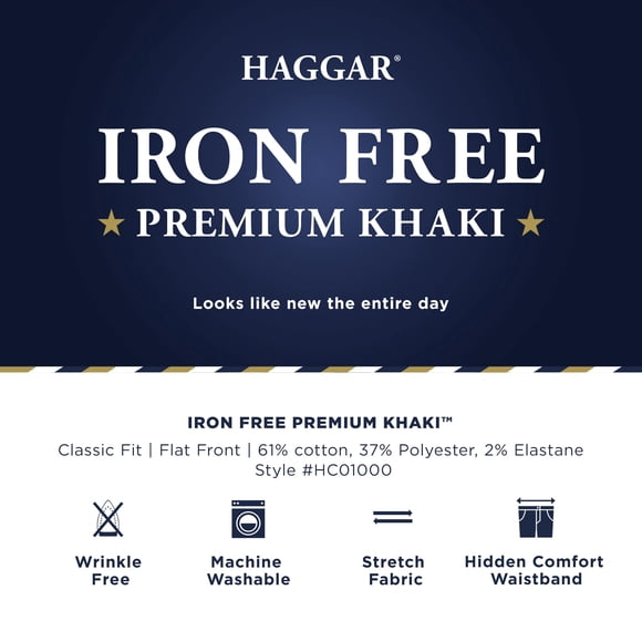Haggar Men's Iron Free Premium Khaki Classic Fit Flat Front Expandable Waist Casual Pant