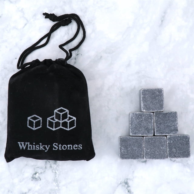 Meitianfacai Whiskey Stones Gift Set Of 6 Unique Chilling Stones With Velvet Pouch-Reusable, Gray