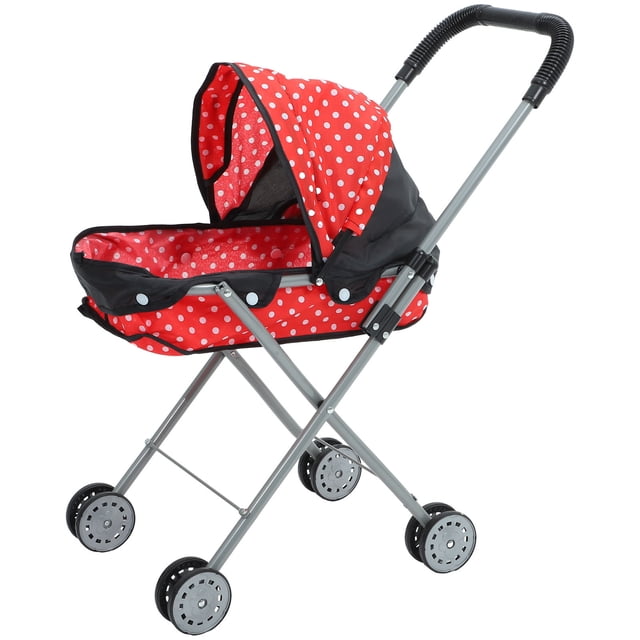 FUTUREORYY Poussette Jouet pour Bébé Poussette pour Poupée Jouet Rouge Noir à Pois Espace de Rangement Lot de 1