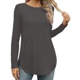 thumbnail image 2 of Pisexur Hauts pour Femmes Décontractés Col Rond T-Shirts Couleur Unie Été Classique Manches Longues Tuniques Tendance Blouses Automne, 2 of 6