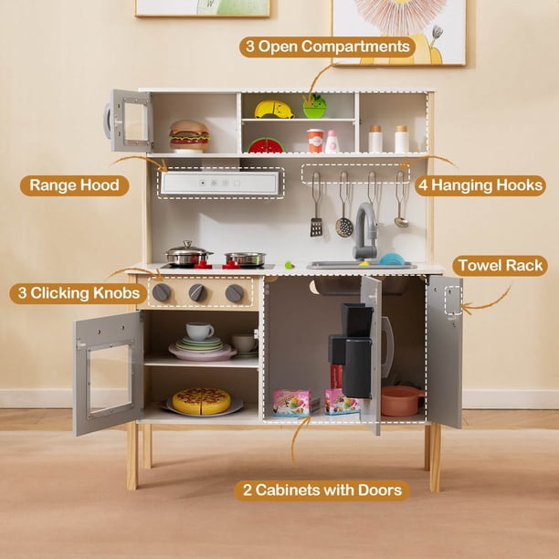 COSTWAY Cuisine pour Enfant en Bois Jeu Jouet D’Imitation Cuisine avec