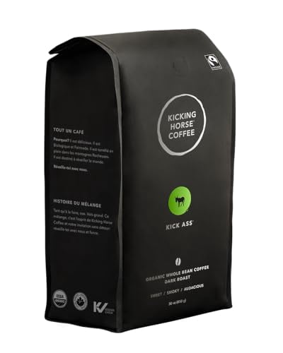 Café en grains Kicking Horse - Kick Ass Blend, 100 % Arabica | Torréfaction foncée | Tout biologique et commerce équitable | 850 g