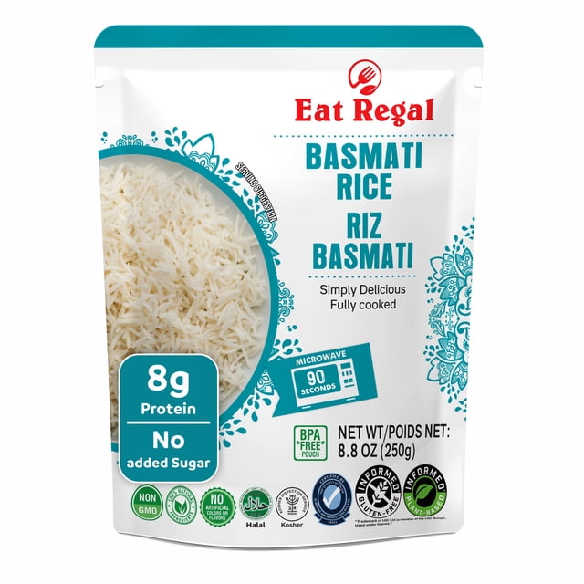 Eat Regal Riz Basmati – Entièrement Cuit, Compatible Micro-Ondes en 1,5 Minute, Riz Basmati Prêt à Manger Précuit