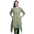 thumbnail image 1 of Bimba Green Ogee Ikat Printed Asymmetrical Kurti Tops For Women Indian Summer Dress Tunic X-Large, 1 of 6