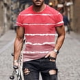 thumbnail image 1 of Qertyioot Liquidation T-Shirt à Manches Courtes pour Hommes Col Rond Rayé Imprimé Entraînement Physique Sports, 1 of 5