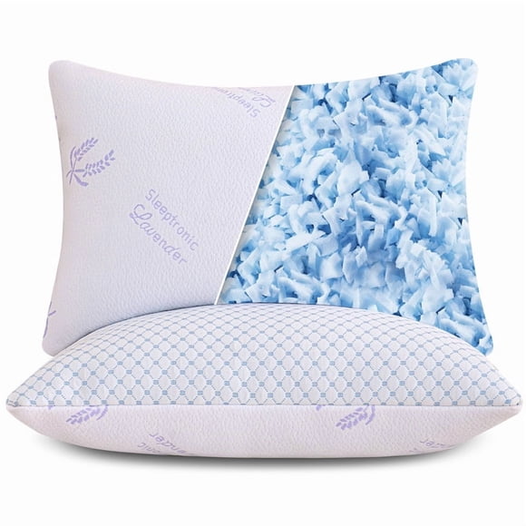 Marina Decoration Lavender Rayon from Bamboo Cooling Bed Pillows for Sleeping, Luxury Shredded Memory Foam Pillows, Reversible Bedding Cool Pillow for Side Back Stomach Hot Sleeper, 2 Pack Queen Size