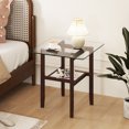 thumbnail image 2 of Gymax 24'' Square Glass Side Table w/Storage Shelf & Rubber Wood Frame for Living Room, 2 of 10