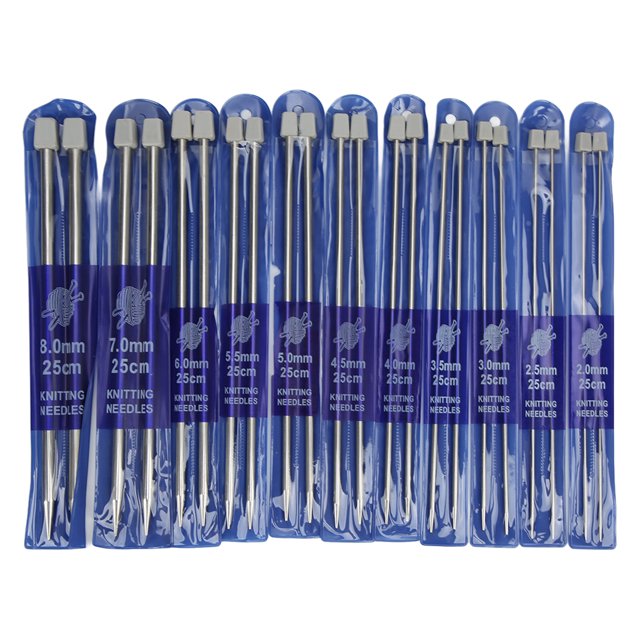 22 Pcs Aiguilles à Tricoter 25cm Acier Inoxydable Brillant Grand Application Aiguilles à Tricoter en Métal Ensemble