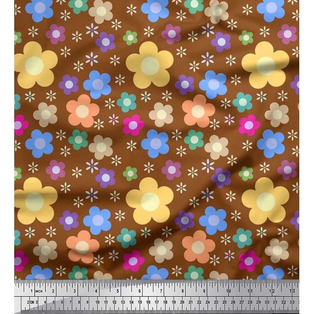 Soimoi Silk Fabric Floral Clip Art Print Sewing Fabric Yard 42 Inch Wide