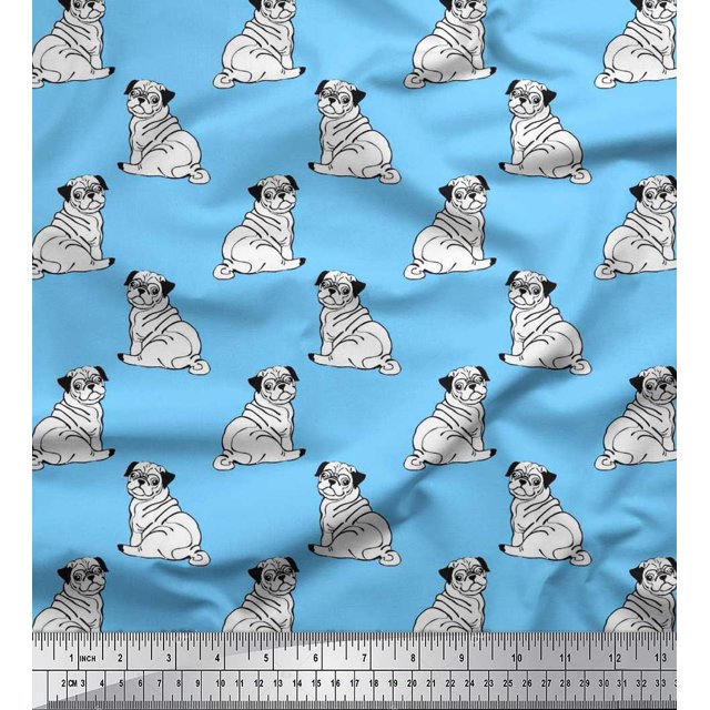 Soimoi Moss Georgette Fabric Pug Dog Printed Fabric 1 Yard 42 Inch Wide