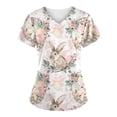 thumbnail image 4 of Pompotops Women's Fashion Easter Rabbit Print V-neck Short Sleeve Pocket Workwear Top, 4 of 5