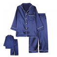 thumbnail image 3 of Kids Satin Pajamas Set PJS Long Sleeve Button-Down Sleepwear Loungewear, 3 of 6