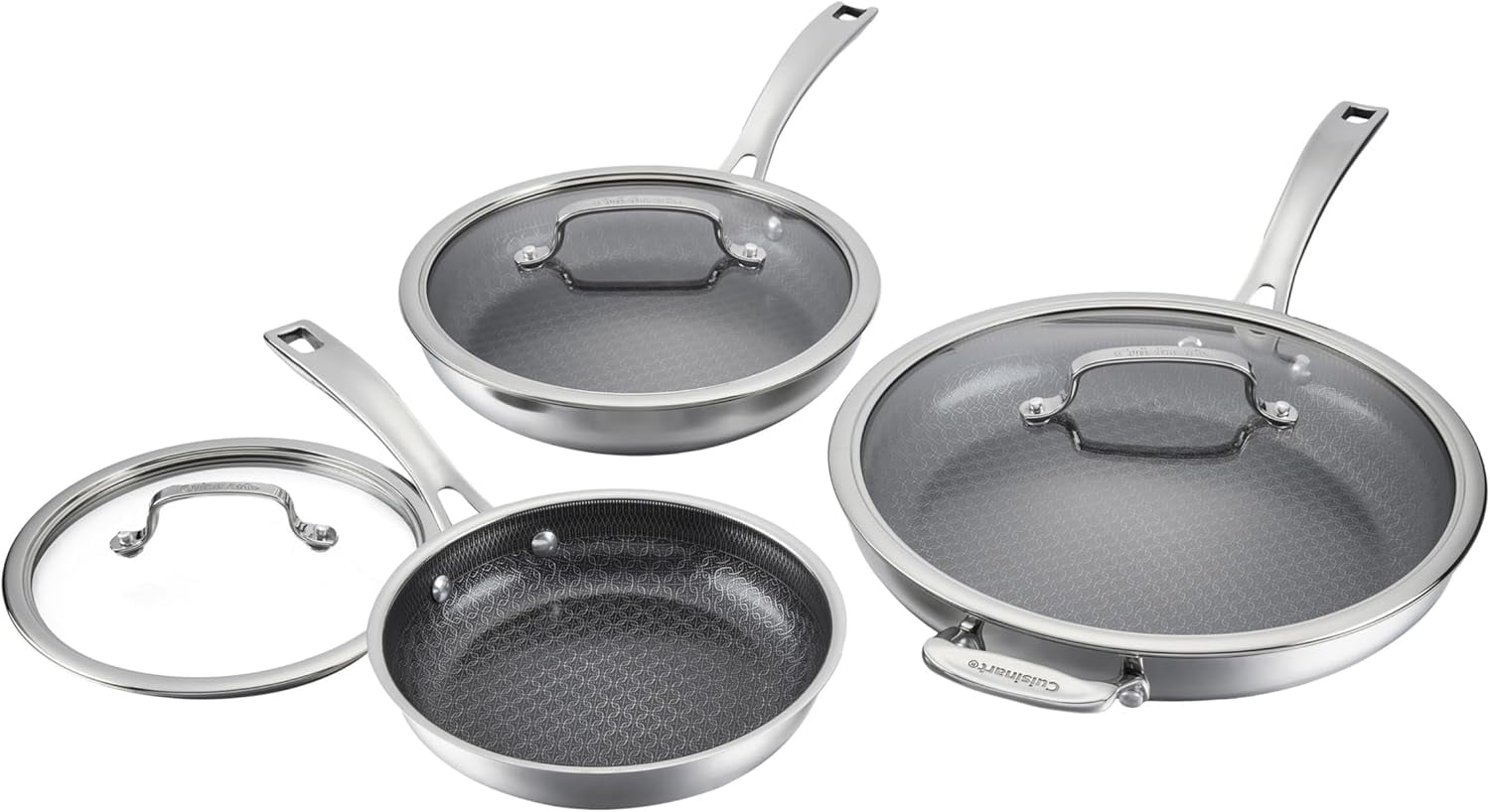 Cuisinart FusionPlus™ Ensemble de 6 Poêles Antiadhésives en Acier Inoxydable, 8", 10", 12" avec Couvercles, Sans PFAS, Compatible Induction (FPS‑6SSCRC)