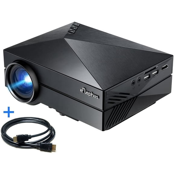 ELEPHAS Projecteur Pico LED Portable 130 Pouces Couleur Complète interface HDMI 800x480dpi 1000 Lumens pour Cinéma Maison Jeux Vidéo Télé Film avec Sortie USB/AV/SD/VGA avec Câble HDMI 1,5 m, Noir