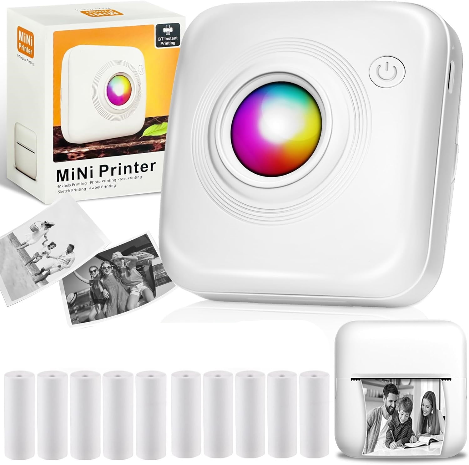 Mini Sticker Printer for Creative Projects, Inkless Printing Anywhere with High-resolution Portable Printer, Multipurpose Uses for DIY, Office, Home (Includes Print App Templates)