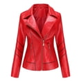 thumbnail image 2 of Qertyioot Womens Leather Jacket New Slim Stand-Up Collar Zipper Stitching Solid Color, 2 of 7