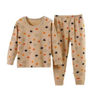 3M-5Y Newborn Kids Boys Girls Pajama Sets Clearance Fall Winter Kids Sleep Pajamas Solid Color Cute Print Long Sleeved Home Wear Cotton Sleepwear Lounge Suit