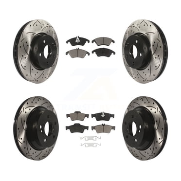 Transit Auto Front Rear Coated Drilled Slotted Disc Brake Rotors and Ceramic Pads Kit for Car Mercedes-Benz E350 E400 with 322mm Diameter Rotor KDC-100509