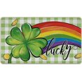 thumbnail image 1 of St. Patricks Day Lucky Clover Decorative Front Door Mat, Shamrock Rainbow Doormat Indoor Outdoor Non-Slip Floor Entryway Rug, Spring Plaid Farmhouse Irish Home Kitchen Decoration 17x29 Inch, 1 of 6