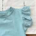 thumbnail image 5 of WEIYLL T-Shirts Filles Été Couleur Unie Col Rond Manches Volantes Froncées Décontracté Sortie Tops Enfant pour 3-4 Ans, 5 of 5