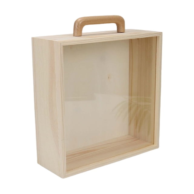 Wooden Box with Handle Keepsake Box Unpainted with Sliding Lid Empty Wooden Gift Boxes Wood Storage Box for DIY Storage Wedding Decorate Acrylic Lid Small