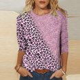 thumbnail image 2 of Pompotops T-shirt Ample à Imprimé Léopard pour Femme, Manches 3/4, Col Rond, Haut Décontracté, Liquidation, 2 of 5