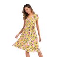 thumbnail image 4 of Fridja Robe Décontractée à Fleurs pour Femmes à Manches Courtes, Robe d'Été de Plage avec Ceinture, 4 of 8