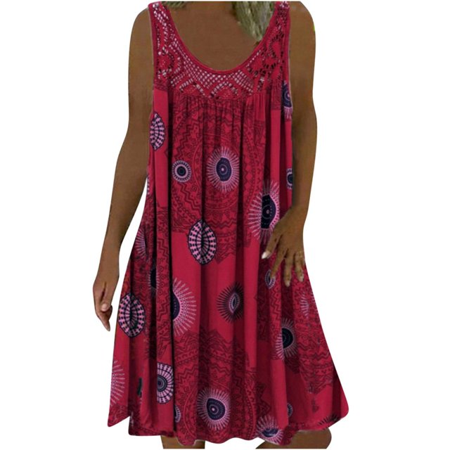 JUNWELL Robes d'Été pour Femmes Grande Taille, une Robe midi Sans Manches à Encolure en U en Rose Vif avec Motifs Circulaires et Géométriques. Conçue pour les Sorties Estivales Décontractées, les Tenues de Plage Ou les Fêtes, Cette Robe Ample Est Parfaite pour les Femmes Grande Taille Qui Recherchent le Confort et le style.