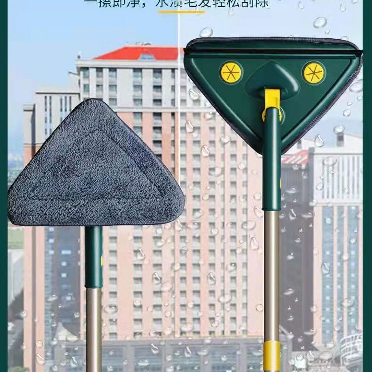Riwcyla Triangular mop telescopic flat,panel home ceiling multi,functional cleaning artifact to wipe the wall, wall, brick and wall Thickened and enlarged triangle 1.5 meters + 1 coral fleece Cleani