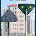 Riwcyla Triangular mop telescopic flat,panel home ceiling multi,functional cleaning artifact to wipe the wall, wall, brick and wall Thickened and enlarged triangle 1.5 meters + 1 coral fleece Cleani