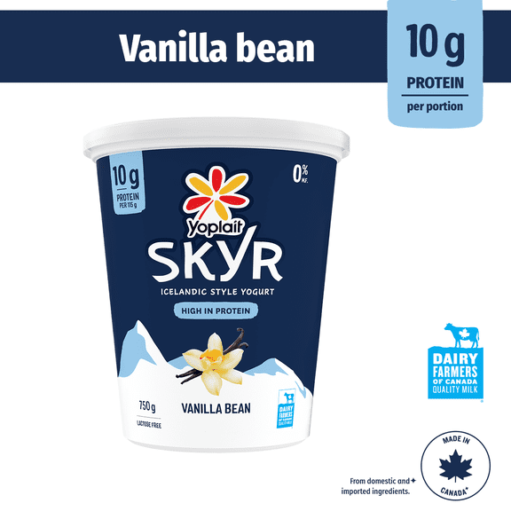 Yoplait Vanilla Bean Skyr Yogurt, High Protein, 0% M.F. 750g