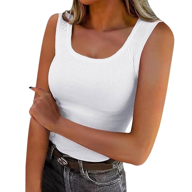 Yuyuzo Camisoles pour Femmes Chandails Sans Manches Col Rond Hauts de Sortie Tricot Côtelé Coupe Ajustée T-Shirts Basiques