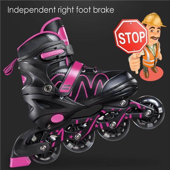 facefd Women Adjustable Inline Skates High Elasticity Wear-resistant Roller Skates Shockproof Skating Shoes Girls Beginners Pink/M