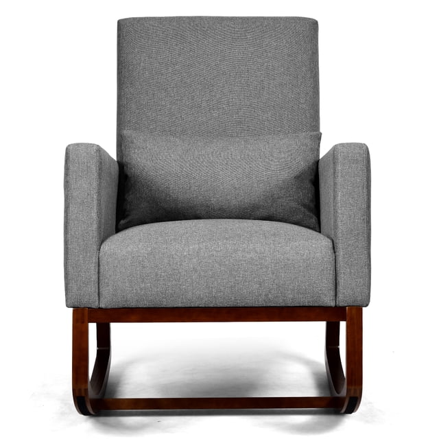 Patiojoy 2-in-1 Upholstered Rocking Chair with Wood Leg & Pillow Relax Sofa Chair Dark Gray