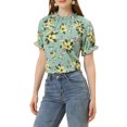 thumbnail image 4 of INSPIRE CHIC Women's Blouse Floral Ruffled Short Sleeve Ruffle Neck Casual Blouses XS Grayish Green, 4 of 7