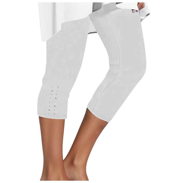 Capri Leggings For Women Summer Rhinestone Dressy Cropped High Waist Yoga Pants Compression Leggings Workout Pants Workout Leggings for Women Pack Womens High Waist Yoga Leggings with Pockets plus