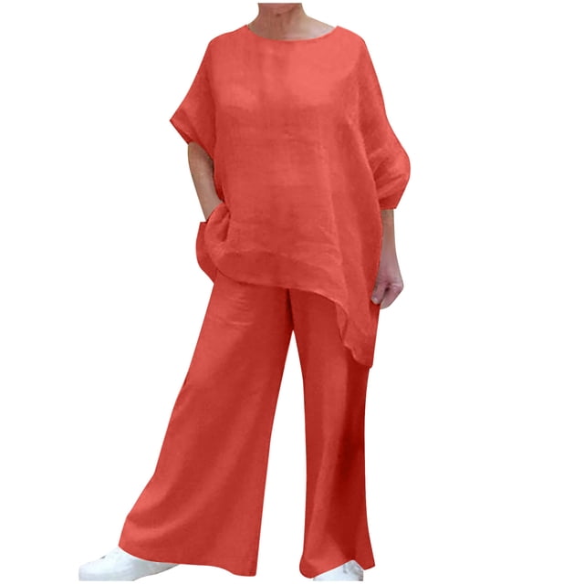 Birdeem Womens Solid Round Neck Collar Long Sleeve Pullover Shirt Tops + Pants Trousers Set