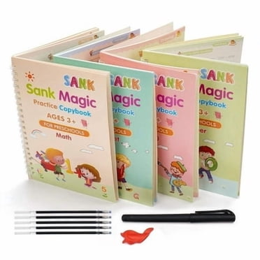 Mintile Sanish Livre de Pratique Magique, (4 Livres + 10 Recharges) Livre de Traçage de Chiffres pour Enfants d'Ge Préscolaire avec Stylo, Ensemble de Cahiers de Calligraphie Magique Pratique Réutilisable Outil d'Écriture Lettrage Manuel Simple