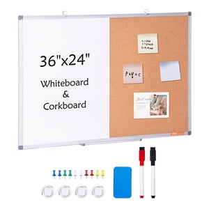VEVOR 36"x 24" Tableau blanc & Cork Board Combo avec cadre en aluminium pour la maison scolaire