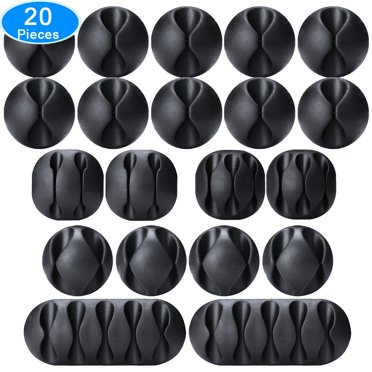 20 Pieces Cable Clips Black Cable Holder Cord Organizer Wire Holder for Cable, Wire and Cord Management System