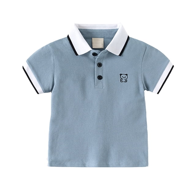 Boys Girls Summer Tops Tees Solid Color Button Closure Casual Tee Blouse Short Sleeve Shirt Spring Shirts For Boy 3-4T