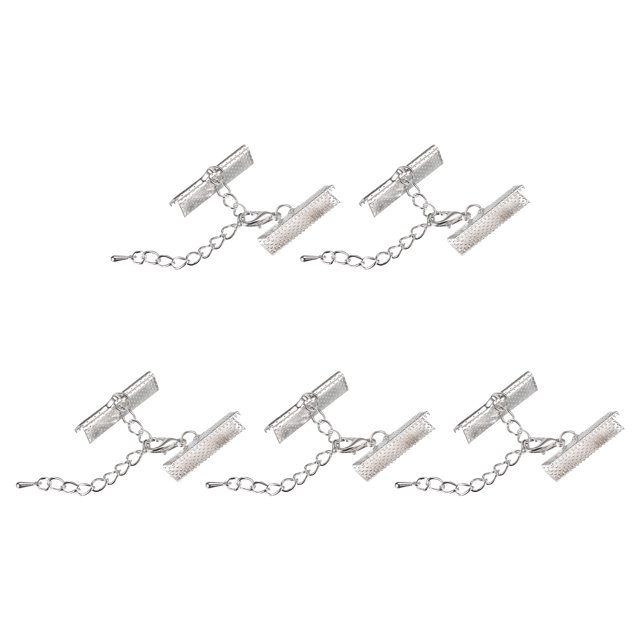 Unique Bargains 10Set Ribbon Crimp Clamp Ends Lobster Claw Clasps & Chain 25mm Silver Tone for DIY