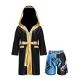 thumbnail image 1 of RUNQHUI Kids Boys Boxing Outfits Metallic Satin Hooded Robe Cloak and Shorts Set Boxer Party Fancy Dress B5 14, 1 of 5