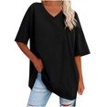 thumbnail image 1 of Plebaso T-Shirts Surdimensionnés pour Femmes à Col en V à Manches Mi-Longues T-Shirts Décontractés Unis Confort Hauts Amples pour Femmes, 1 of 6