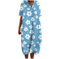 thumbnail image 1 of TJAZFJPA Robe à Manches Longues pour Femmes Robe d'Été de Mode pour Femmes Style Plage Imprimée Col en V Manches 5/4 Robe Décontractée (1) Robe Cocktail à Manches Longues pour Femmes Robe Blanche en Dentelle, 1 of 5